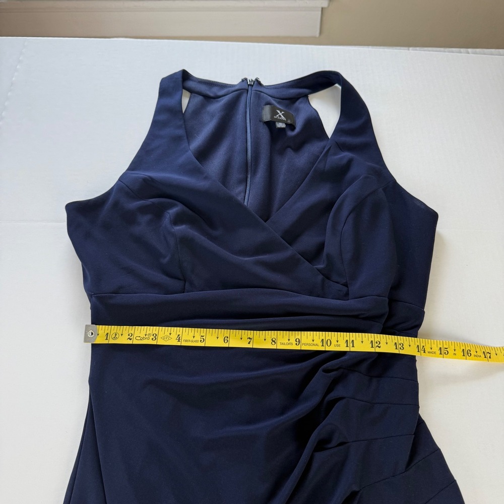 X by Xscape Navy Blue Ruched V-Neck Sheath Cocktail Dress Womens Size 12 - Picture 7 of 8